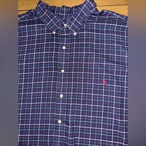 Ralph Lauren Shirt Mens Size 4XB Classic Fit Blue Plaid Long Sleeve Button Down